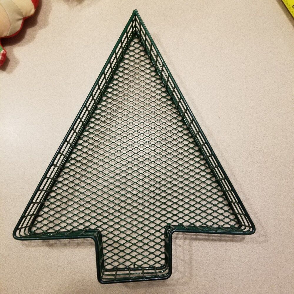 Vintage wire basket green Christmas tree shaped tray